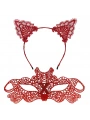 Ateş Kırmızısı Dantel Taç Ve Maske Seti 10 No - Maskeli Balo  Özel Gün Seti