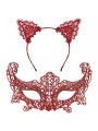Romantik Kırmızı Dantel Maske Seti – Kedi Kulaklı Taç Ve Maske 3 No