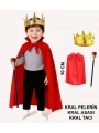 Çocuk Kral Kostüm Seti – Kırmızı Pelerin, Taç Ve Asa (90 Cm)
