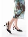 725 Siyah Pul Desenli Sivri Burunlu  Topuklu Kadın Ayakkabı