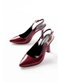 719 Bordo Rugan Sivri Burunlu Toka Detaylı  Topuklu Kadın Ayakkabı