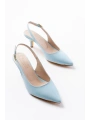 ST-1152 Bebe Mavi Rugan Günlük 7 cm Topuklu Kadın Ayakkabı