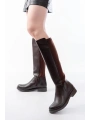 165-305 Kahve Arka Streç Fermuarlı Günlük Kadın Çizme