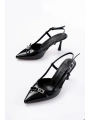 İNF-2300 Siyah Rugan Günlük Arkası Açık Fiyonklu Topuklu Bayan Ayakkabı