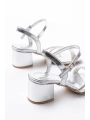 S-889  Gümüş 3 Bantlı Topuklu Kadın Ayakkabı