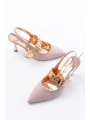 İNF-260 Rose Simli Günlük Arkası Açık Baret Tokalı Topuklu Bayan Ayakkabı
