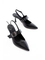 İNF-260 Siyah Günlük Arkası Açık Baret Tokalı Topuklu Bayan Ayakkabı