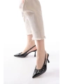 İNF-40451 Siyah Kırışık Rugan Günlük Arkası Açık Topuklu Bayan Ayakkabı