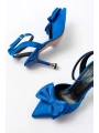 İNF-4505 Mavi Saten Günlük Arkası Açık Kurdele detaylı Topuklu Bayan Ayakkabı