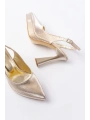 B-2101 Gold Günlük Arkası Açık Yılan Desenli Topuklu Bayan Ayakkabı
