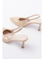 İNF-40451 Bej Kırışık Rugan Günlük Arkası Açık Topuklu Bayan Ayakkabı