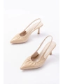 İNF-40451 Bej Kırışık Rugan Günlük Arkası Açık Topuklu Bayan Ayakkabı