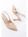 İNF-40451 Bej Kırışık Rugan Günlük Arkası Açık Topuklu Bayan Ayakkabı