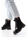 02-356 Siyah Rugan Düz Topuklu Bağcıklı Fermuarlı Günlük Kadın Bot