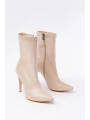 VRT-4811 Bej Yüksek İnce Topuklu Fermuarlı Kadın Bot