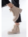 02-2003 Bej Galata Bağcıklı Fermuarlı Günlük Kadın Bot