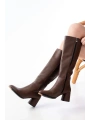 RS-2432 Kahverengi Topuklu Fermuarlı Günlük Kadın Çizme