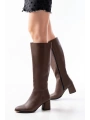 RS-2432 Kahverengi Topuklu Fermuarlı Günlük Kadın Çizme