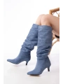SR-2001 Kot Mavi Süet İnce Topuklu Günlük Bayan Çizme