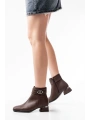 RM-502 Kahverengi Toka Aksesuarlı Topuklu Fermuarlı Günlük Kadın Bot