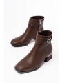 RM-502 Kahverengi Toka Aksesuarlı Topuklu Fermuarlı Günlük Kadın Bot