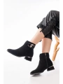 RM-504 Siyah Süet Toka Aksesuarlı Topuklu Fermuarlı Günlük Kadın Bot