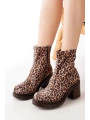 767-3012 Kahve Leopar Fermuarlı Kalın Topuklu Günlük Kadın Bot