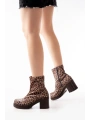 767-3012 Kahve Leopar Fermuarlı Kalın Topuklu Günlük Kadın Bot