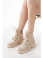 02-2003 Bej Süet Bağcıklı Fermuarlı Günlük Kadın Bot