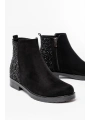165-212 Siyah Süet Taş Aksesuarlı Fermuarlı Günlük Kadın Bot