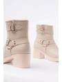 5109-3042 Bej Toka Aksesuarlı Fermuarlı Kalın Topuklu Günlük Kadın Bot