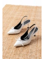 İNF-4500 Beyaz Rugan Günlük Arkası Açık Fiyonklu Topuklu Bayan Ayakkabı