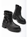 236-2013 Siyah Toka Aksesuarlı Fermuarlı Günlük Kadın Bot