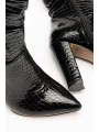 VRT-4815 Siyah Kroko Yüksek Kalın Topuklu Körüklü Fermuarlı Kadın Bot