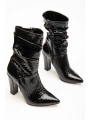 VRT-4815 Siyah Kroko Yüksek Kalın Topuklu Körüklü Fermuarlı Kadın Bot