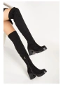 767-3010 Siyah Süet Streç Günlük Kalın Topuklu Kadın Çizme