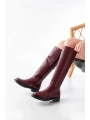 2024-3007 Bordo Fermuarlı Günlük Kadın Çizme