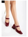 ST-006 Bordo Rugan Günlük 4 cm Topuklu Bayan Ayakkabı