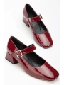 ST-006 Bordo Rugan Günlük 4 cm Topuklu Bayan Ayakkabı