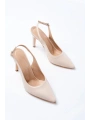 ST-1153 Bej Günlük Arkası Açık 9 cm Topuklu Kadın Ayakkabı