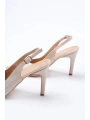 ST-1153 Bej Günlük Arkası Açık 9 cm Topuklu Kadın Ayakkabı
