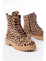 2121-356 Parlak Leopar Bağcıklı Fermuarlı Günlük Kadın Bot