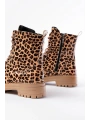 2121-356 Parlak Leopar Bağcıklı Fermuarlı Günlük Kadın Bot