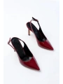 ST-1153 Bordo Rugan Günlük Arkası Açık 9 cm Topuklu Kadın Ayakkabı