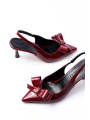İNF-4501 Bordo Rugan Günlük Arkası Açık Fiyonklu Topuklu Bayan Ayakkabı