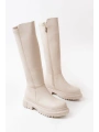 812-305 Bej Arkası Streç Fermuarlı Günlük Kadın Çizme