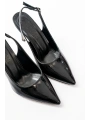 ST-1153 Siyah Rugan Günlük Arkası Açık 9 cm Topuklu Kadın Ayakkabı