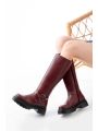 236-3021 Bordo Fermuarlı Günlük Kadın Çizme