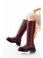 236-3021 Bordo Fermuarlı Günlük Kadın Çizme