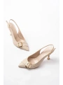 İNF-1151 Bej Günlük Arkası Açık Topuklu Bayan Ayakkabı